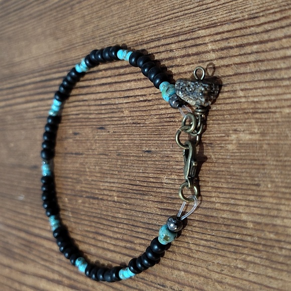 Black and Blue Beaded Bracelet, 8 inch Men's Beaded Bracelet, Handmade - Picture 3 of 6